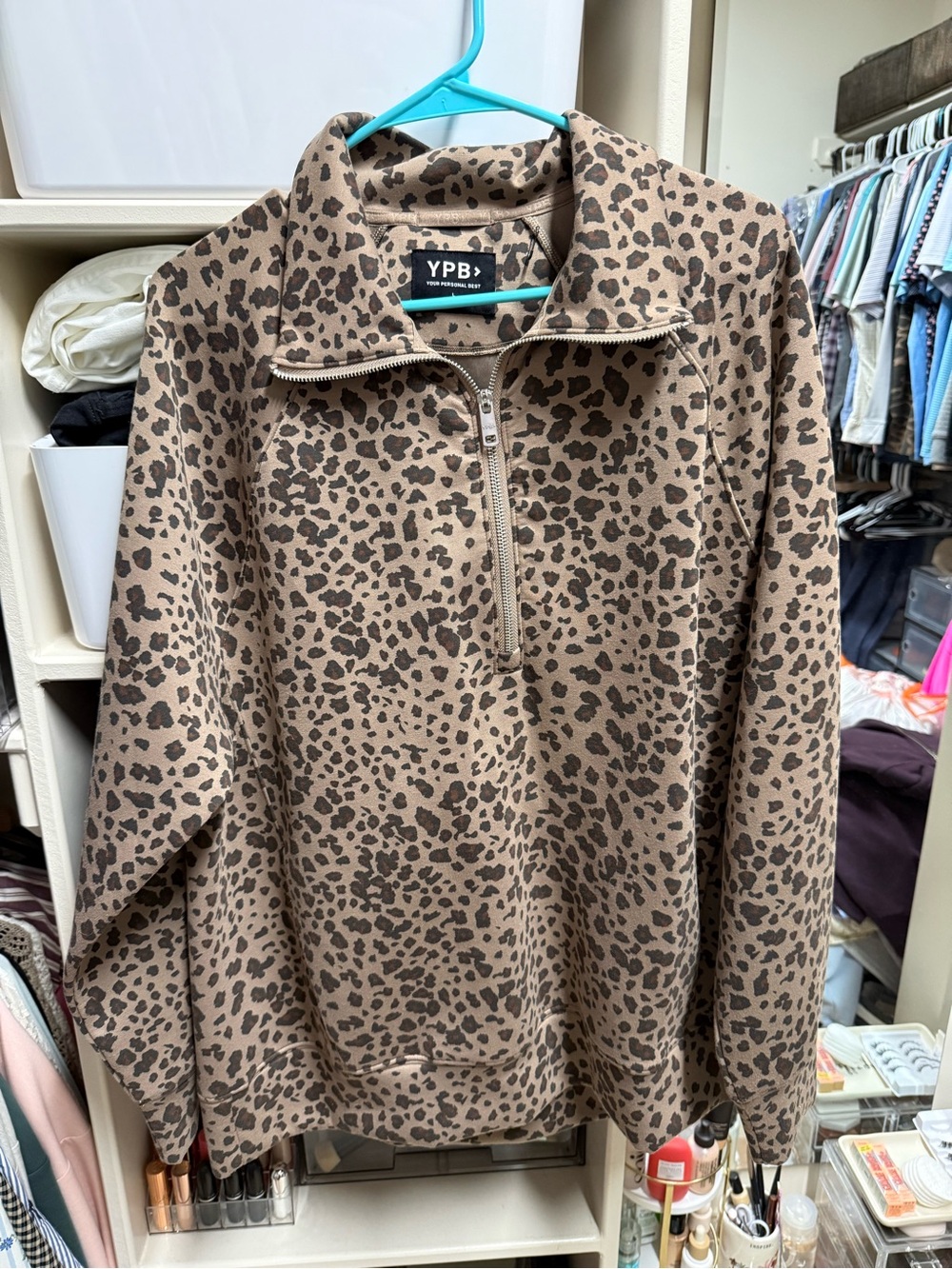 Abercrombie & Fitch YPB Brown Leopard Print Quarter-Zip Sweatshirt